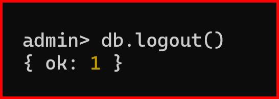 Picture showing the output of db.logout() function in mongodb